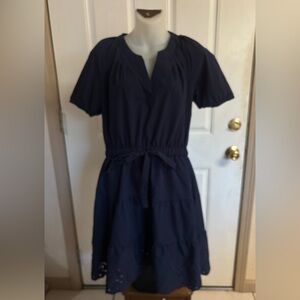 Small Modern Works navy blue, short-sleeve, V-neck Eyelet lace dress.  In EUC!